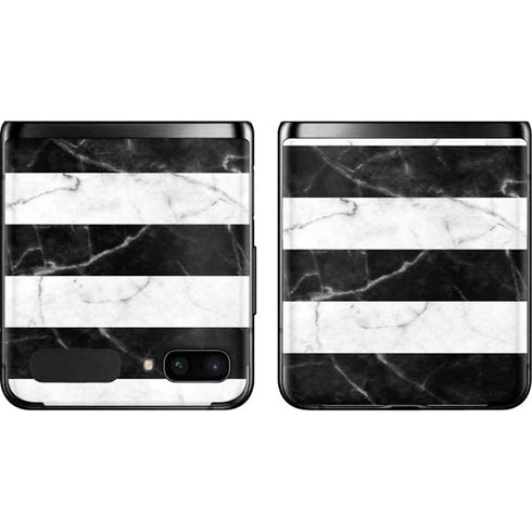Black and White Striped Marble Galaxy Z Flip Skin