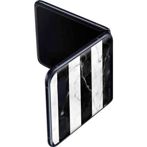 Black and White Striped Marble Galaxy Z Flip Skin