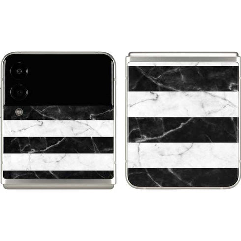 Black and White Striped Marble Galaxy Z Flip3 5G Skin
