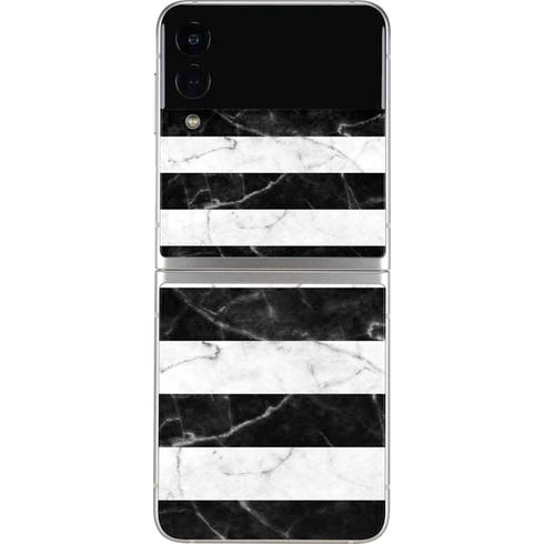 Black and White Striped Marble Galaxy Z Flip3 5G Skin