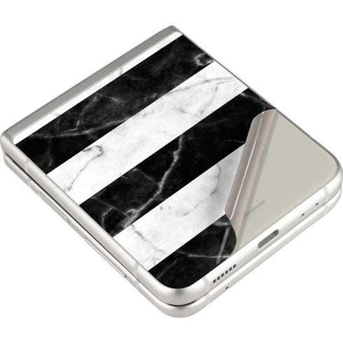Black and White Striped Marble Galaxy Z Flip3 5G Skin