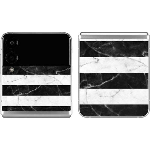 Black and White Striped Marble Galaxy Z Flip4 5G Skin