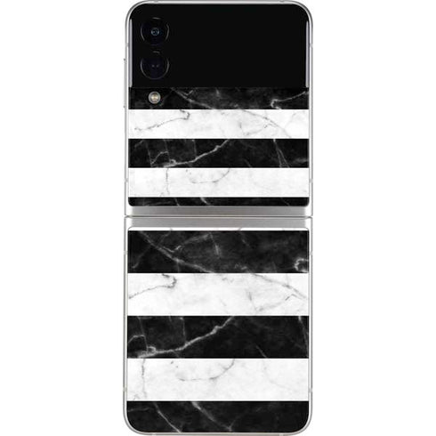 Black and White Striped Marble Galaxy Z Flip4 5G Skin