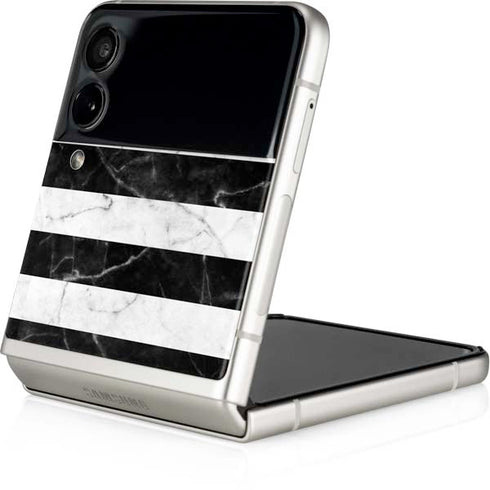 Black and White Striped Marble Galaxy Z Flip4 5G Skin