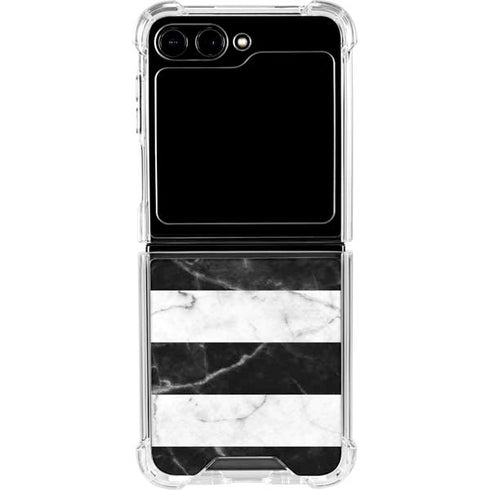 Black and White Striped Marble Galaxy Z Flip5 5G Clear Case
