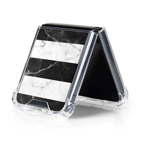 Black and White Striped Marble Galaxy Z Flip5 5G Clear Case