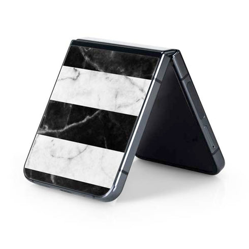 Black and White Striped Marble Galaxy Z Flip5 5G Skin