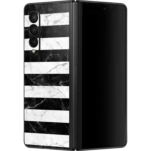 Black and White Striped Marble Galaxy Z Fold3 5G Skin