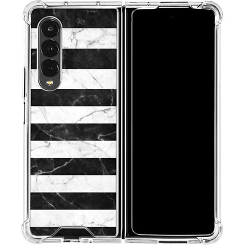 Black and White Striped Marble Galaxy Z Fold4 5G Clear Case