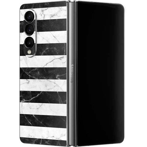 Black and White Striped Marble Galaxy Z Fold4 5G Skin