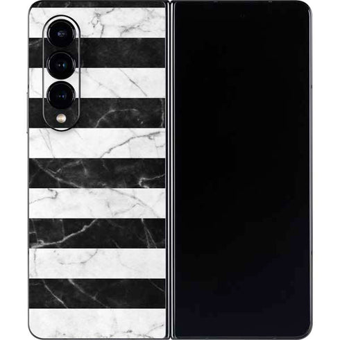 Black and White Striped Marble Galaxy Z Fold4 5G Skin