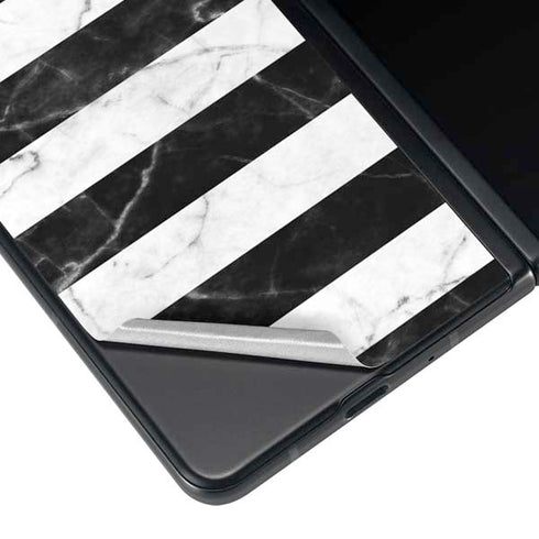 Black and White Striped Marble Galaxy Z Fold4 5G Skin