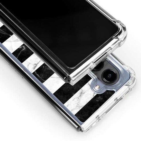 Black and White Striped Marble Galaxy Z Fold5 5G Clear Case