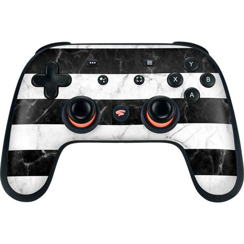 Black and White Striped Marble Google Stadia Controller Skin