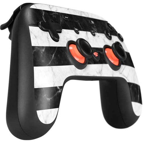Black and White Striped Marble Google Stadia Controller Skin
