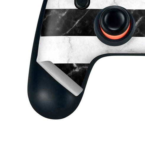 Black and White Striped Marble Google Stadia Controller Skin
