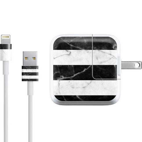 Black and White Striped Marble iPad Charger (10W USB) Skin