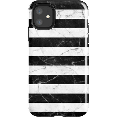 Black and White Striped Marble iPhone 11 Impact Case