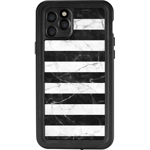 Black and White Striped Marble iPhone 11 Pro Waterproof Case