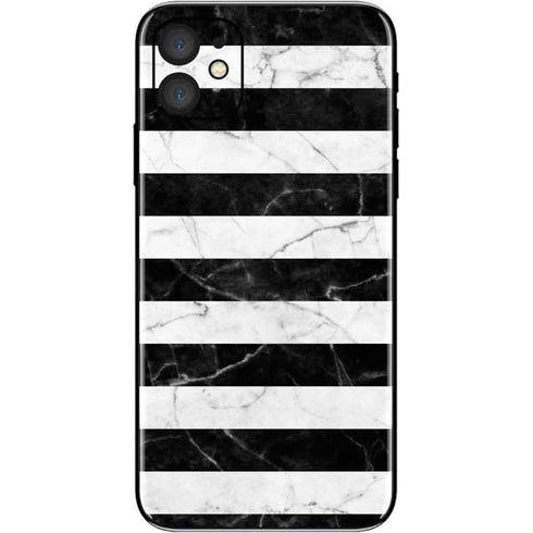Black and White Striped Marble iPhone 11 Skin
