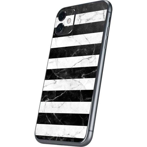 Black and White Striped Marble iPhone 11 Skin