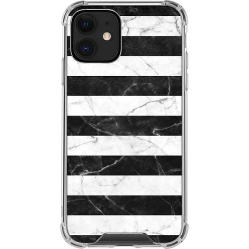 Black and White Striped Marble iPhone 12 Clear Case