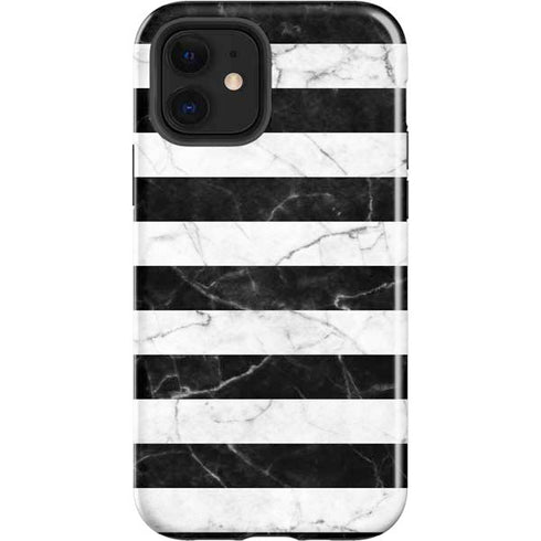 Black and White Striped Marble iPhone 12 Impact Case