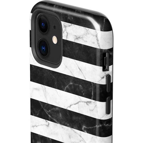 Black and White Striped Marble iPhone 12 Impact Case