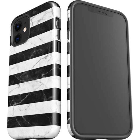 Black and White Striped Marble iPhone 12 Impact Case