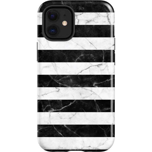 Black and White Striped Marble iPhone 12 Mini Impact Case