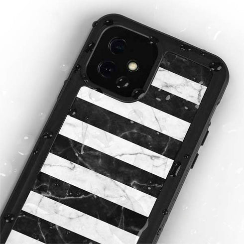 Black and White Striped Marble iPhone 12 Mini Waterproof Case