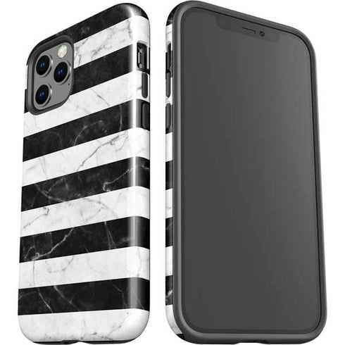 Black and White Striped Marble iPhone 12 Pro Impact Case
