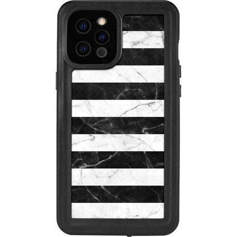 Black and White Striped Marble iPhone 12 Pro Max Waterproof Case