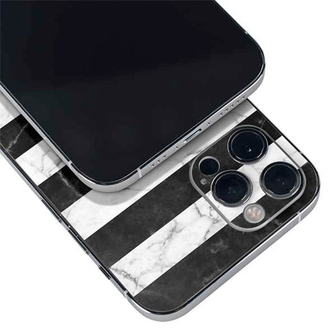 Black and White Striped Marble iPhone 12 Pro Skin