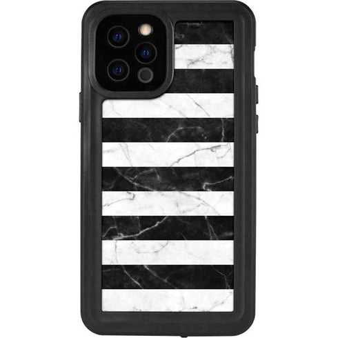 Black and White Striped Marble iPhone 12 Pro Waterproof Case