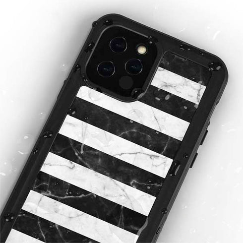 Black and White Striped Marble iPhone 12 Pro Waterproof Case