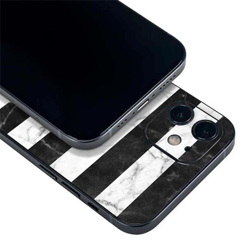 Black and White Striped Marble iPhone 12 Skin