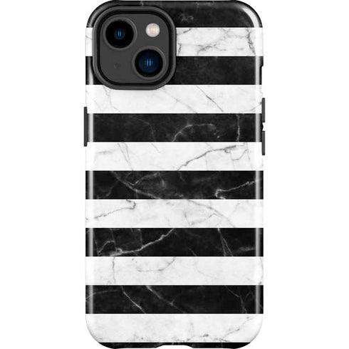Black and White Striped Marble iPhone 14 Plus Impact Case