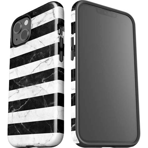 Black and White Striped Marble iPhone 15 Plus Impact Case