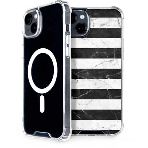 Black and White Striped Marble iPhone 14 Plus MagSafe Case
