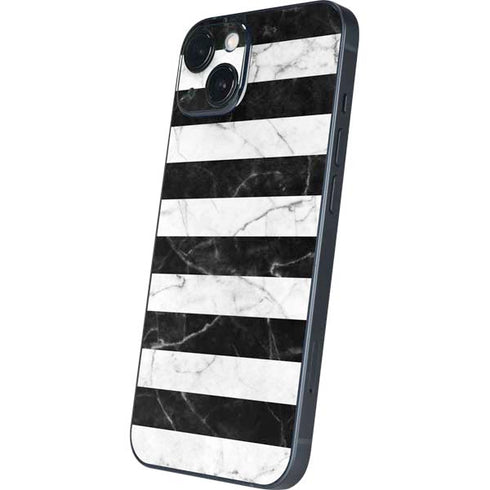 Black and White Striped Marble iPhone 15 Plus Skin