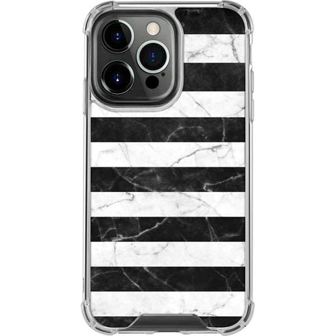 Black and White Striped Marble iPhone 15 Pro Clear Case