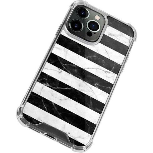 Black and White Striped Marble iPhone 15 Pro Clear Case