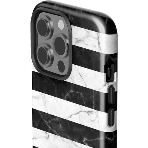 Black and White Striped Marble iPhone 15 Pro Impact Case