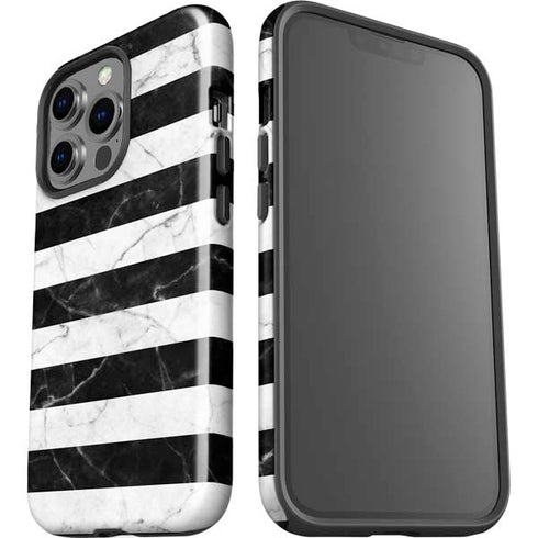 Black and White Striped Marble iPhone 15 Pro Impact Case