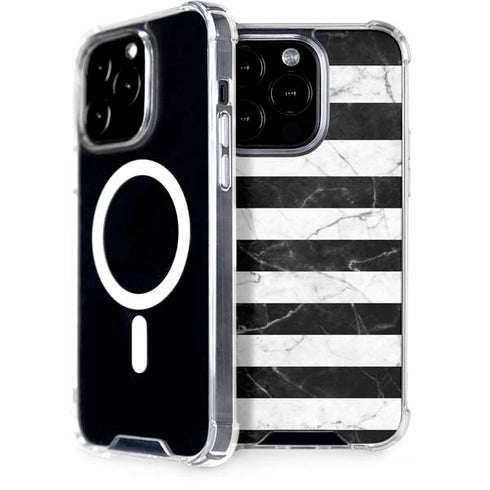 Black and White Striped Marble iPhone 15 Pro MagSafe Case