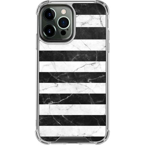 Black and White Striped Marble iPhone 15 Pro Max Clear Case