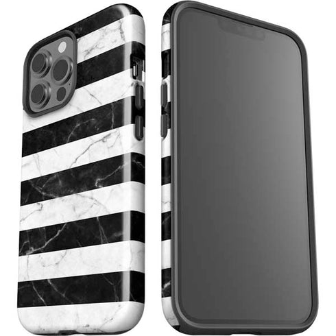 Black and White Striped Marble iPhone 15 Pro Max Impact Case
