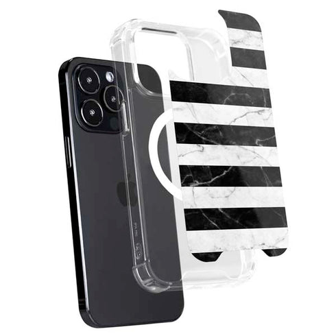 Black and White Striped Marble iPhone 15 Pro Max MagSafe Case