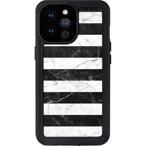 Black and White Striped Marble iPhone 14 Pro Max Waterproof Case